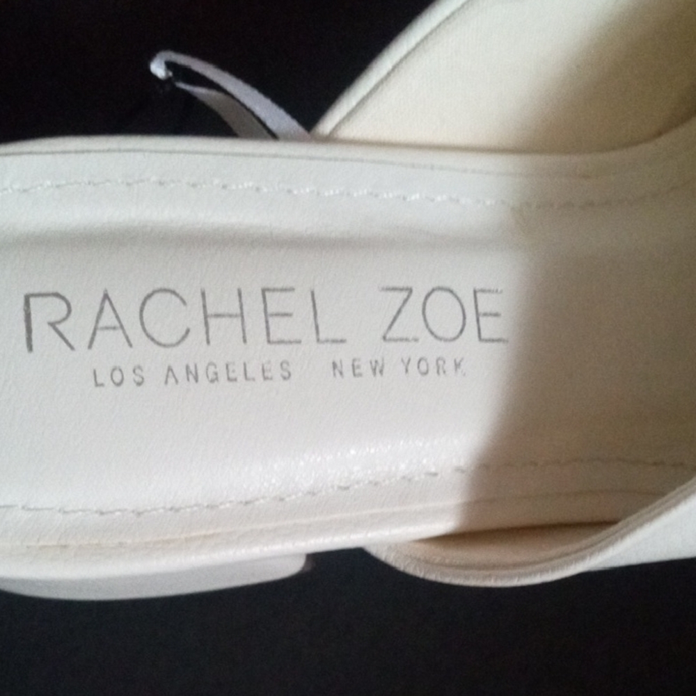 Rachel Zoe Cream White Cross Strap Block Heel Mules 8.5M - Picture 9 of 10